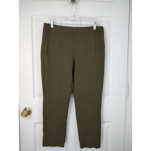 Chico's Size 1 Ankle Women's Medium Pull On Pants Olive Green Faux Pockets - Picture 1 of 6